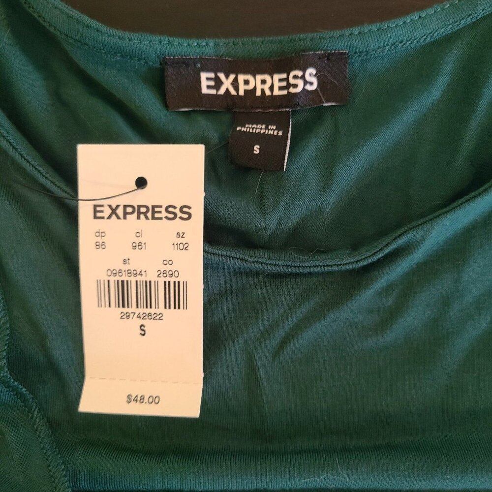 Express Solid Ruched Twist Front Long Sleeve TeeTeal Green Size Small NWT - Picture 3 of 8